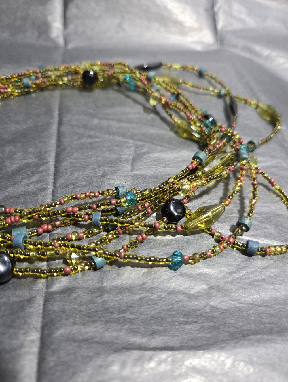 Vintage Multi-Strand Green and Turquoise Beaded Necklace - Picture 3 of 4